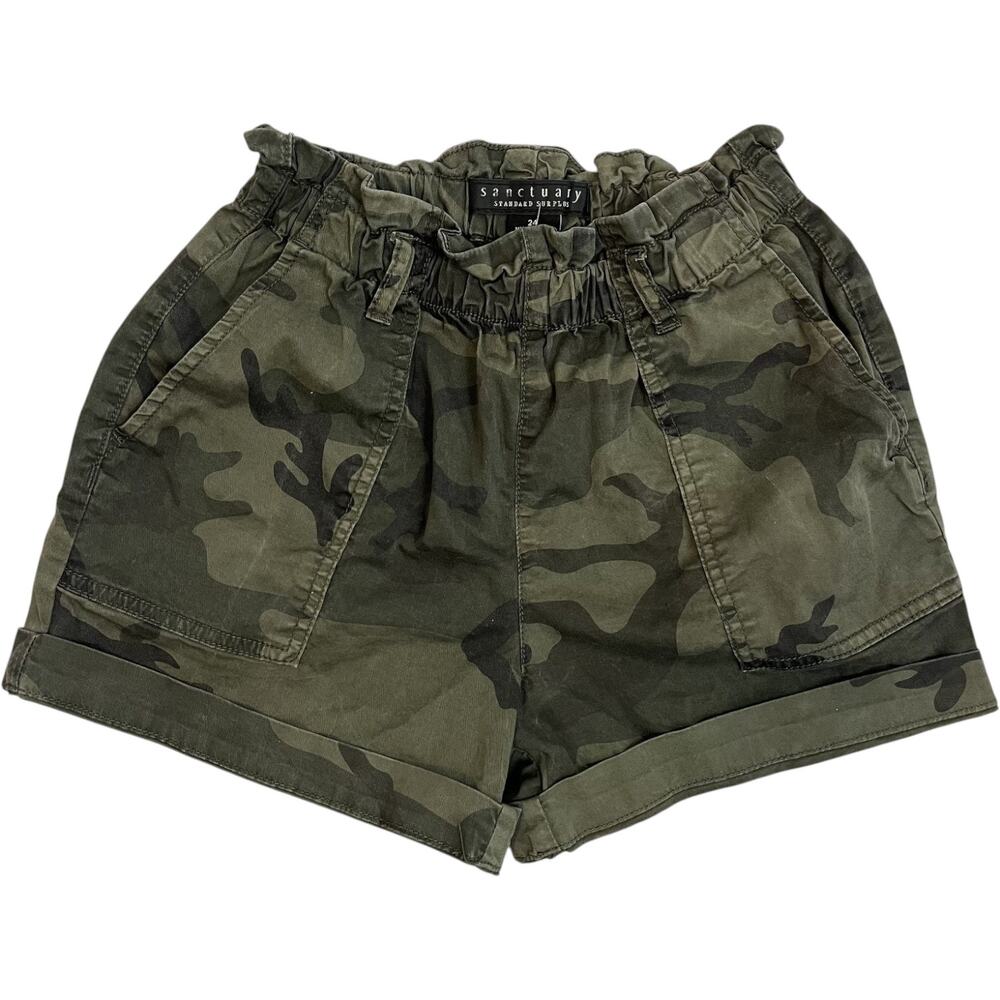 Sanctuary Camo Paperbag Shorts Womens Size 24 Green Utility Casual